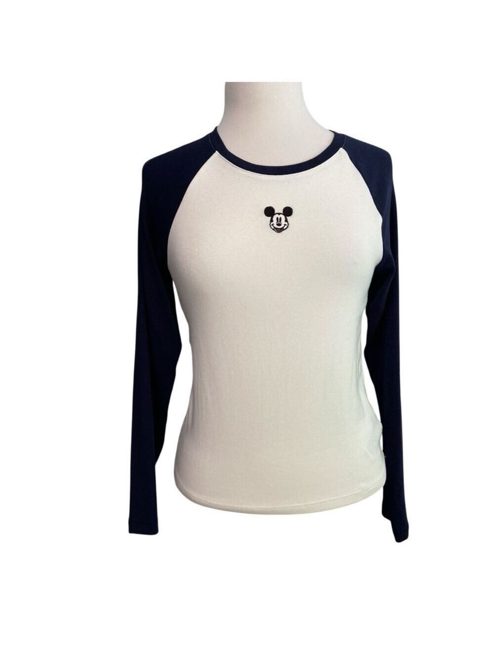 Gap X Disney Mickey raglan top long sleeve tee white navy blue round medium P